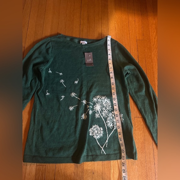 J. Jill Evergreen Dandelion Pullover Cotton Sweater, Size XS, NWT - Picture 2 of 7